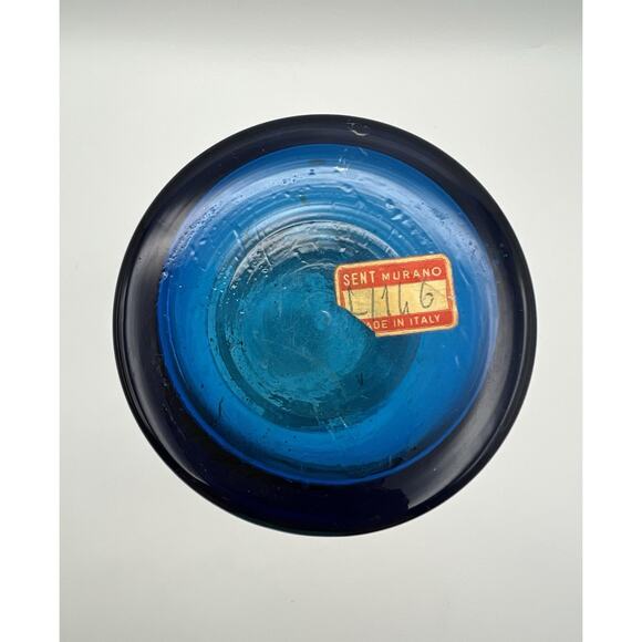 Vintage Venetian Murano Glass Enamel Flower Gold Gilt Blue Decanter NO STOPPER - Picture 10 of 10